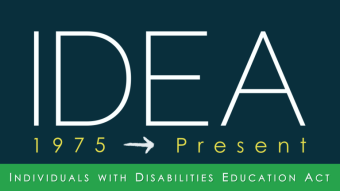 [image of of text-only graphic reading IDEA 1975 - Present Individuals with Disabilities Education Act]